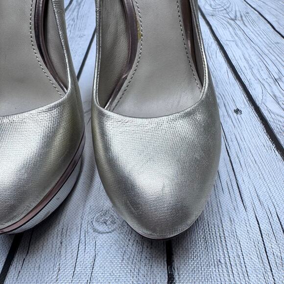 Brian Atwood Metallic Gold Stilettos Size 7 1/2 - Picture 8 of 12